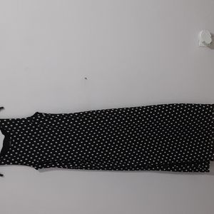 black dress with white balls,